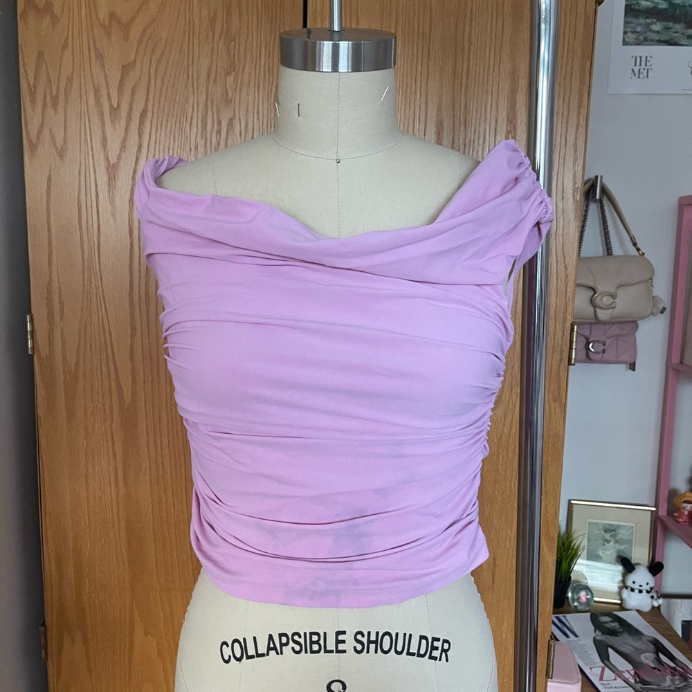 Zara Lilac Off-Shoulder Crop Top